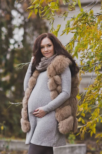 Portret dziewczyny w ciąży na jesienny spacer w Park 9709. — Zdjęcie stockowe