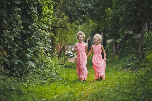 Los niños caminan por el jardín de verano 6581 . — Foto de Stock