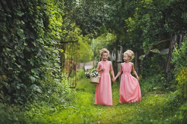 Crianças caminham ao longo do jardim de verão 6582 . — Fotografia de Stock