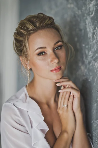 Portrait of a girl with an original hairstyle of blonde hair 122 — Stock Photo, Image