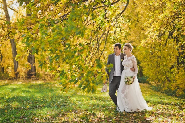The couple on a walk on a Sunny autumn day 301. — Stock Photo, Image
