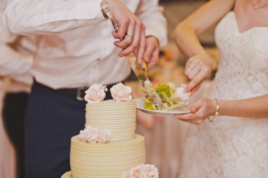 Sarı pasta 7785 parçalar halinde kesilmiş.