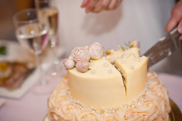 Teilung des Kuchens in mehrere Stücke für die Gäste 7411. — Stockfoto