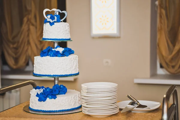7906 クリームから青い花と巨大なケーキ. — ストック写真