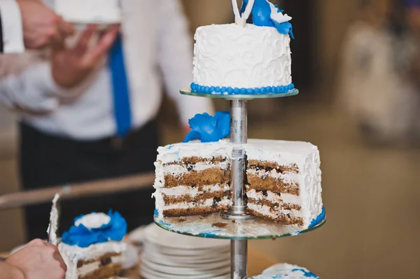 Eine riesige Torte mit blauen Blüten aus der Sahne 7925. — Stockfoto