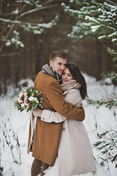Novomanželé se nevyčítali na pozadí zim — Stock fotografie