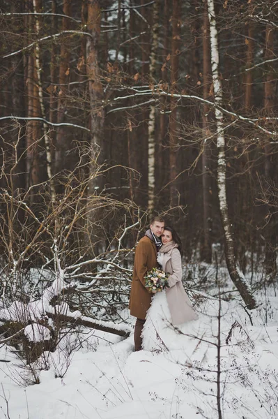 Die Frischvermählten bewundern einander im Winterwald 88 — Stockfoto