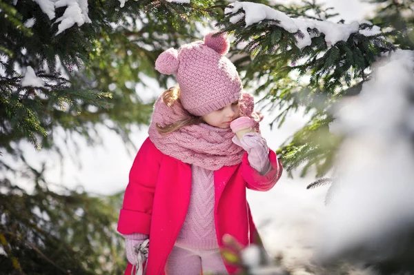 A child in winter in the woods eating ice cream 947. — Stock Photo, Image