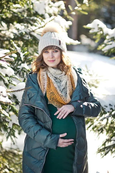 Um grande retrato de uma menina grávida em uma caminhada de inverno 1122 . — Fotografia de Stock