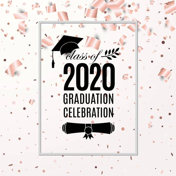 Graduation Celebration 2020 Class Banner Hat Paper Roll Laurel Blush — Stock Vector