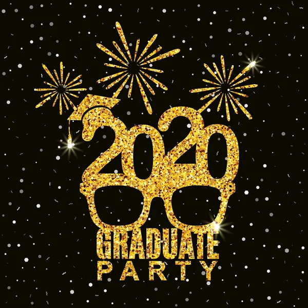Graduate Party 2020 Klass Gratulationskort Med Glasögon Hatt Och Fyrverkerier — Stock vektor