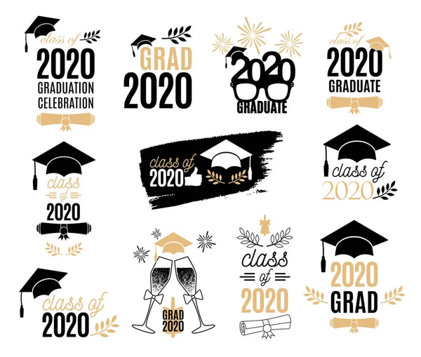 Graduation Class 2020 Labels Design Set Badges Kit Shirt Print — Stock Vector