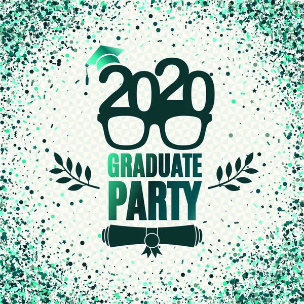 Graduate 2020 Klass Gratulationskort Med Glasögon Hatt Skriftrulle Lagrar Smaragdfärger — Stock vektor