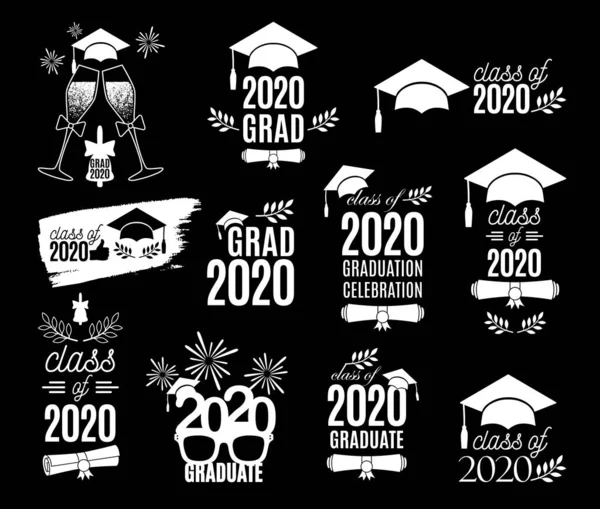 stock vector Graduation class of 2020 labels design set. Concept for shirt, print, seal, overlay, stamp, greeting card, invitation. Vector sign or logo. All isolated and layered