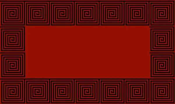 Maroon und Black Frame Ancient Greek mäandern nahtlose Muster, vereinfachende schwarze historischen Hintergrund. Geometrische optische Täuschung nahtlose Tapete. — Stockfoto