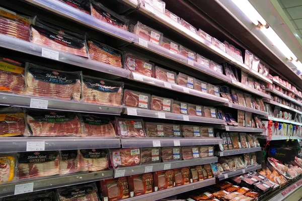 A Super Market Meat Section Aisle Stock Photo, Picture and Royalty