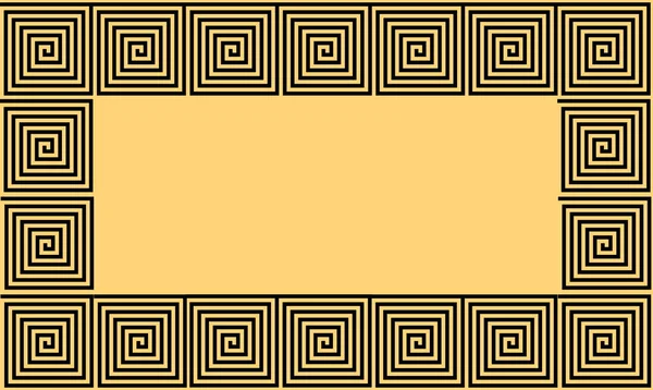Żółty i czarny Starożytny grecki meander płynny wzór, uproszczony czarny tło historyczne. Geometryczna iluzja optyczna Tapety bez szwu. — Zdjęcie stockowe