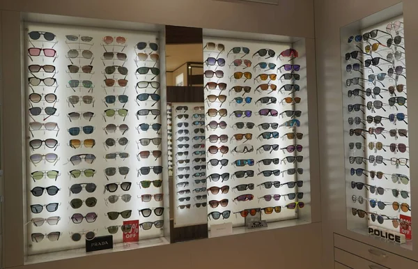 Dubai Uae December 2019 Sunglasses Store Sales Rack Sunglasses Prada — Stock Photo, Image