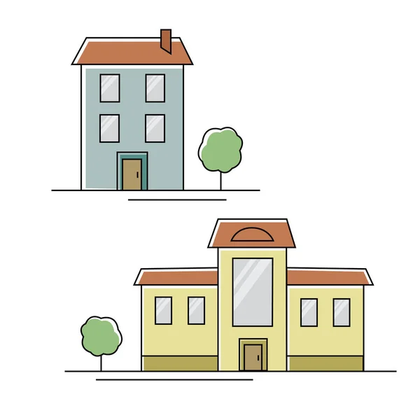 Set van stads- en voorstadsvervoer huizen. Vectorillustratie. — Stockvector