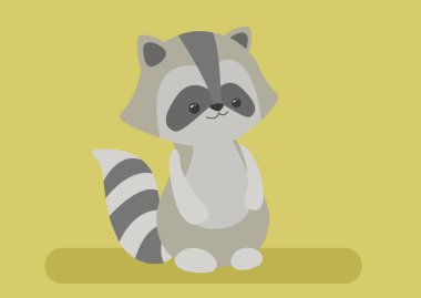 Karikatür hayvan, sarı arka planlar üzerinde şirin Rakun. Düz tasarım. Vektör çizim.