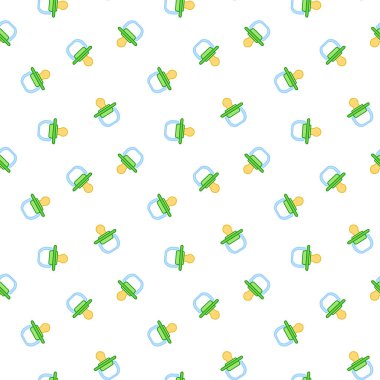 Beyaz arka planda yeni doğanlar için meme uçları olan vektör deseni. Çocuk tatili için ambalaj tasarımı, tekstil, kart ve davetiyeler için mükemmel.