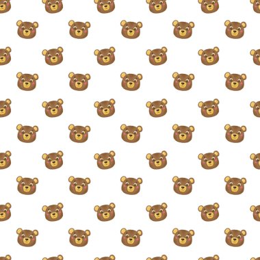 Yavruları beyaz arka planda çizgi film tarzında kusursuz bir desen. Sevimli bir oyuncak ayının tasviri. Ayı başı ambalaj tasarımı, tekstil, ambalaj kağıdı.