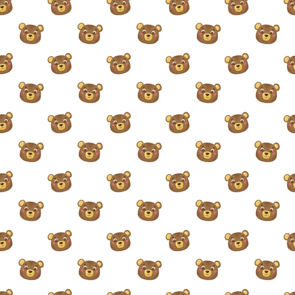 Seamless pattern with cubs in cartoon style on a white background. Illustration of a cute teddy bear. Bear head for packaging design, textile, wrapping paper.