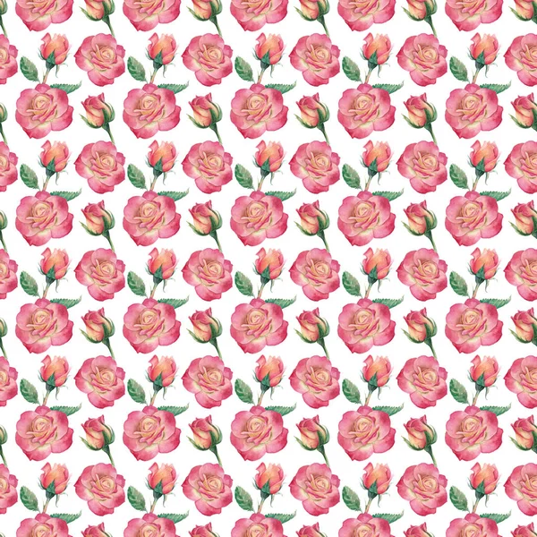 Μοτίβο Νερομπογιές Τριαντάφυλλα Απρόσκοπτη Ακουαρέλα Μοτίβο Κίτρινα Κόκκινα Τριαντάφυλλα Και — Φωτογραφία Αρχείου