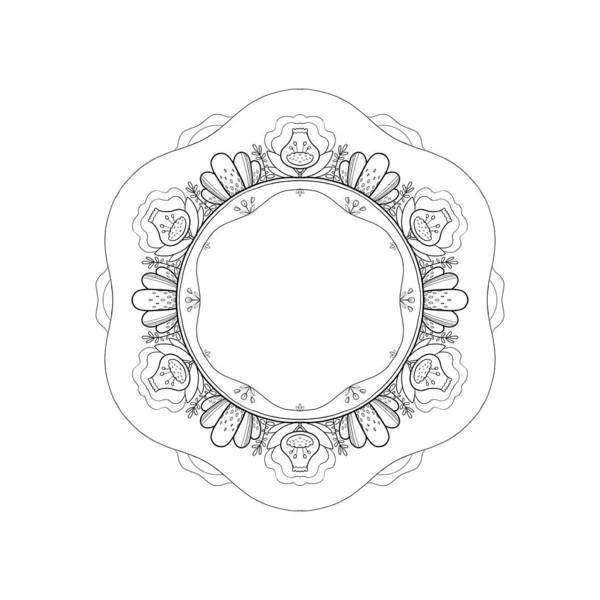 Okrągły Szablon Ramki Kolorowanka Mandala Książki Czarnej Linii Pięknymi Dekoracyjnymi — Zdjęcie stockowe