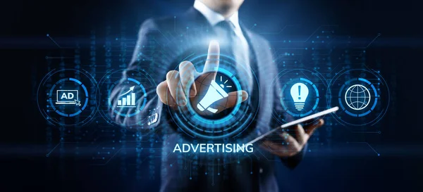 広告マーケティング営業の成長画面上のビジネスコンセプト. — ストック写真
