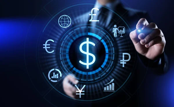 Dollar-Symbol auf dem Bildschirm. Devisenhandelskurs Forex Business-Konzept. — Stockfoto