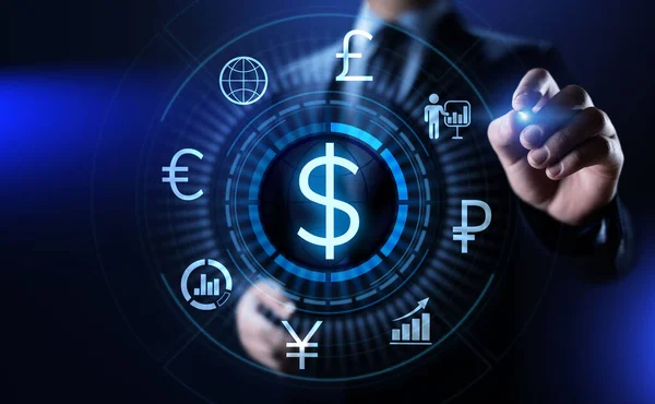 Icono del dólar en pantalla. Tipo de cambio Forex Concepto de negocio. — Foto de Stock