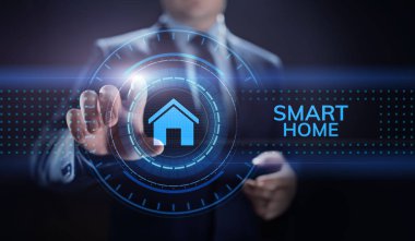 Ekrandaki şeylerin konseptinin akıllı ev yaşamı otomasyonu IOT interneti.