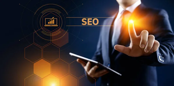 SEO Search engine optimisation digital marketing business technology έννοια. — Φωτογραφία Αρχείου
