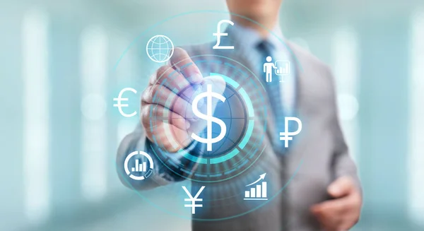 Dollar-Symbol auf dem Bildschirm. Devisenhandelskurs Forex Business-Konzept. — Stockfoto