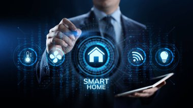 Ekrandaki şeylerin konseptinin akıllı ev yaşamı otomasyonu IOT interneti.