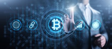 Bitcoin kripto para dijital para finansman iş teknolojisi kavramı.