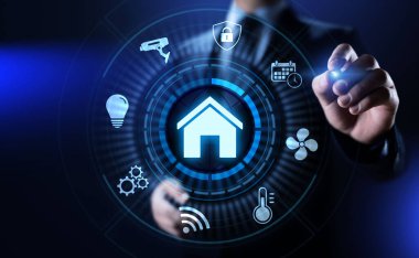 Ekrandaki şeylerin konseptinin akıllı ev yaşamı otomasyonu IOT interneti.