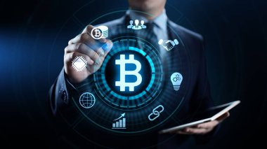 Bitcoin kripto para dijital para finansman iş teknolojisi kavramı.