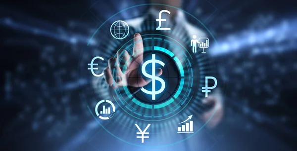 Dollar-Symbol auf dem Bildschirm. Devisenhandelskurs Forex Business-Konzept. — Stockfoto