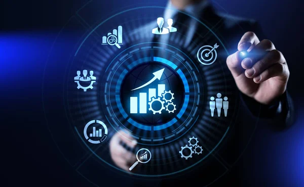 Inteligentny KPI Analiza wydajności poprawy koncepcji przemysłowej technologii biznesu. — Zdjęcie stockowe