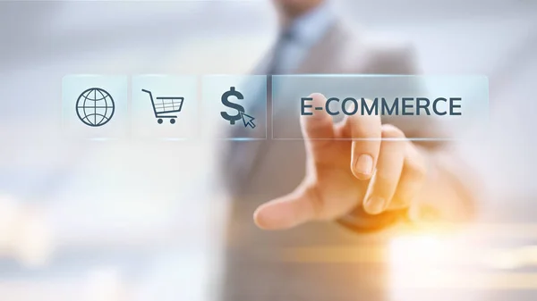 E-Commerce Online Shopping Digitales Marketing- und Vertriebstechnologiekonzept. Stockbild