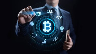 Bitcoin kripto para dijital para finansman iş teknolojisi kavramı.