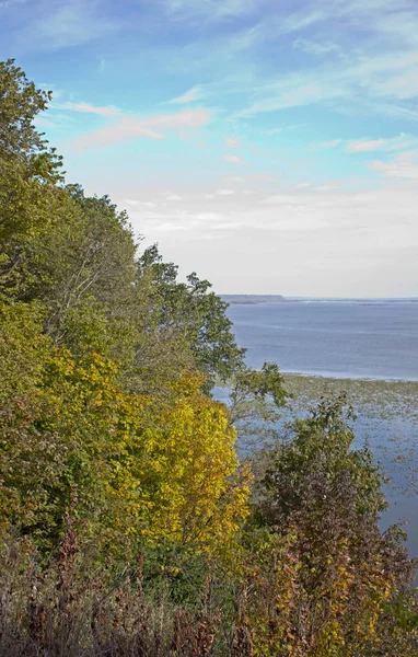 Vertical Photo Trees Hill Blue Sky Water — Stock Photo, Image