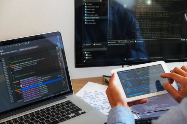 Programlama programcısı, geliştirici ve morina balığı üzerinde çalışan programcılar