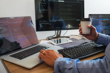 Programlama programcısı, geliştirici ve morina balığı üzerinde çalışan programcılar