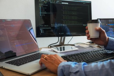 Programlama programcısı, geliştirici ve morina balığı üzerinde çalışan programcılar