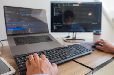 Programlama programcısı, geliştirici ve morina balığı üzerinde çalışan programcılar