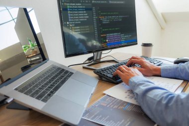 Programlama programcısı, geliştirici ve morina balığı üzerinde çalışan programcılar
