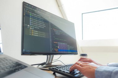 Programlama programcısı, geliştirici ve morina balığı üzerinde çalışan programcılar